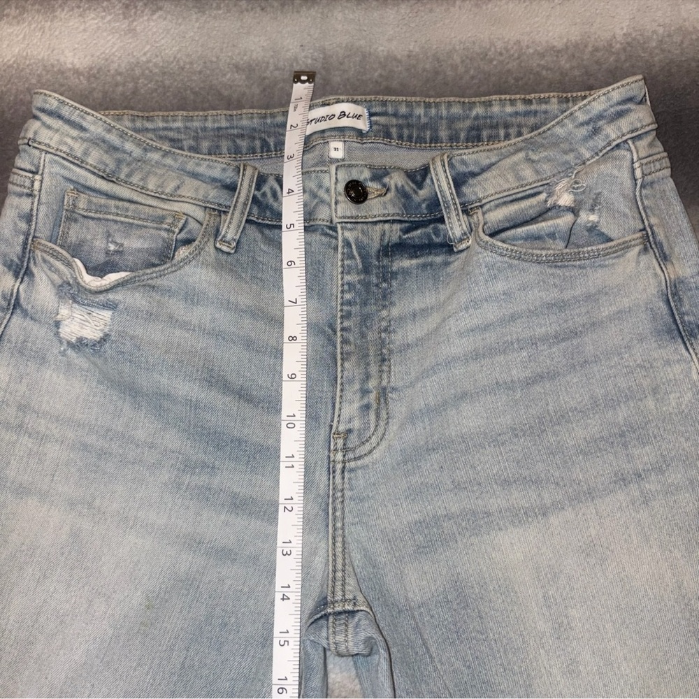 Studio Blue Light Wash Distressed Ripped Knee High Waist Boyfriend Jeans 31 - Picture 9 of 13